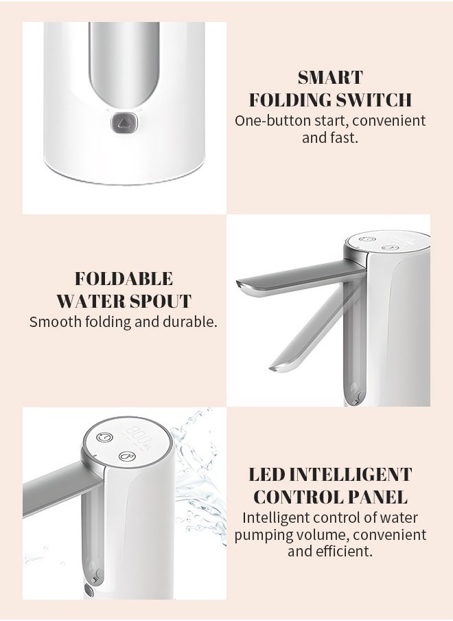 Water Bottle Pump, Water Dispenser Pump with 1200mAh Large Capacity Battery, Foldable Nozzle, Silent Operation