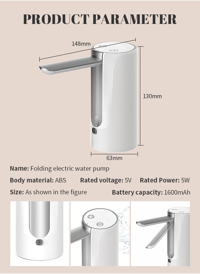 Water Bottle Pump, Water Dispenser Pump with 1200mAh Large Capacity Battery, Foldable Nozzle, Silent Operation