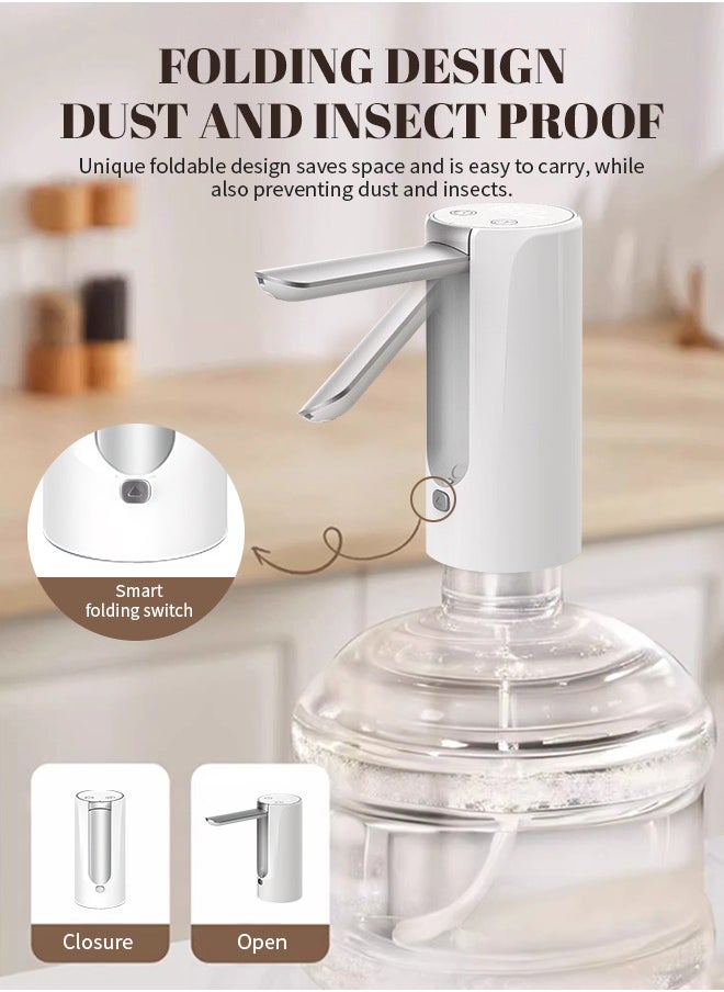 Water Bottle Pump, Water Dispenser Pump with 1200mAh Large Capacity Battery, Foldable Nozzle, Silent Operation