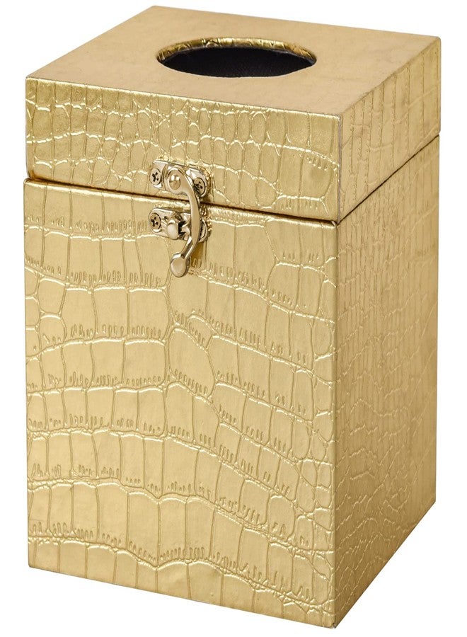 JUMBO HUMBLE Modern Elegant Gold Tissue Box Cover Square, Gold Crocodile Leather Tissue Box Holder for Napkin Facial Paper, Wood Tissue Box Cover for Bathroom Bedroom Vanity Countertop - Image 1