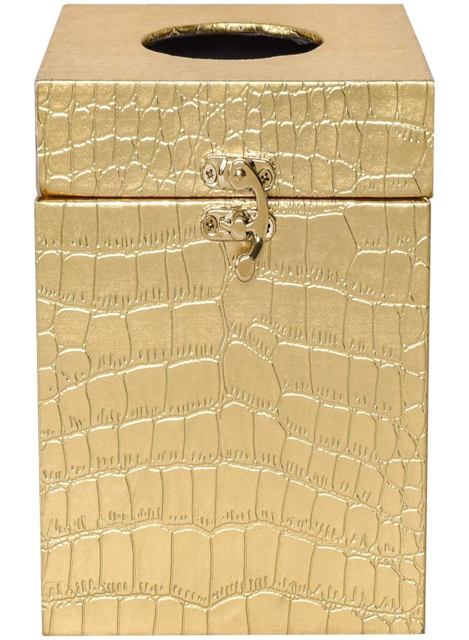 JUMBO HUMBLE Modern Elegant Gold Tissue Box Cover Square, Gold Crocodile Leather Tissue Box Holder for Napkin Facial Paper, Wood Tissue Box Cover for Bathroom Bedroom Vanity Countertop - Image 5