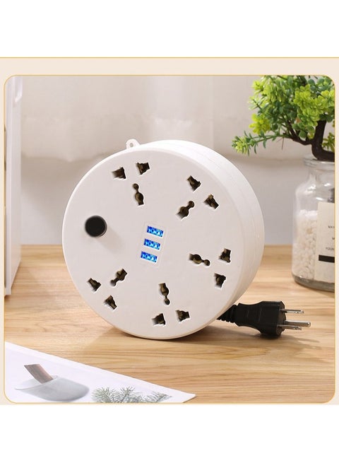 Power Strip, 5 Outlets and 3 USB Ports 2m Extension Cord, Round Socket Overload Surge Protector, 100% Copper Core, Mini Plug Charging Station, Compact for Office, Home, Travel (Black)