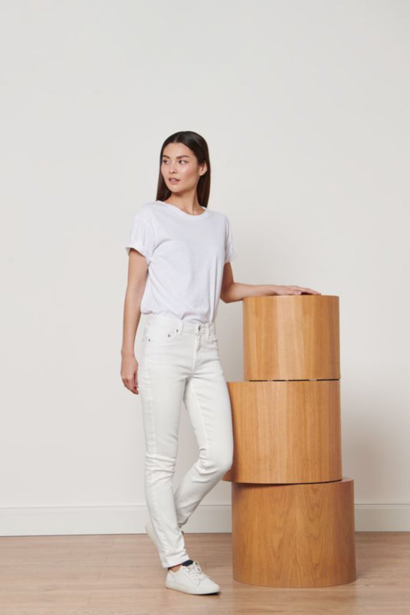 Tchibo Women Slim Fit Plain Stretchable Jeans, White  - Image 1