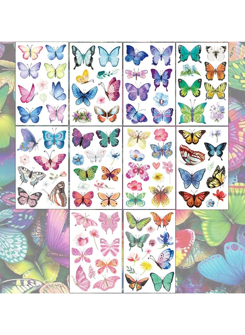 ORAINBOW 10 Sheets Butterfly Temporary Tattoos for Girls 90 Styles Butterfly Party Favors Decorations for Girls Women - Image 2