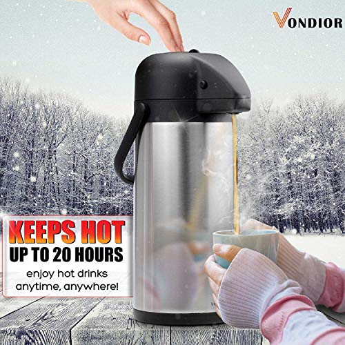 Vondior Coffee Carafe for Keeping Hot - 102oz/3L Airpot Coffee Dispenser with Pump - Insulated Stainless Steel Hot Beverage Dispenser for Parties - Thermal Carafe for Hot Drinks Water Tea Chocolate - Image 2