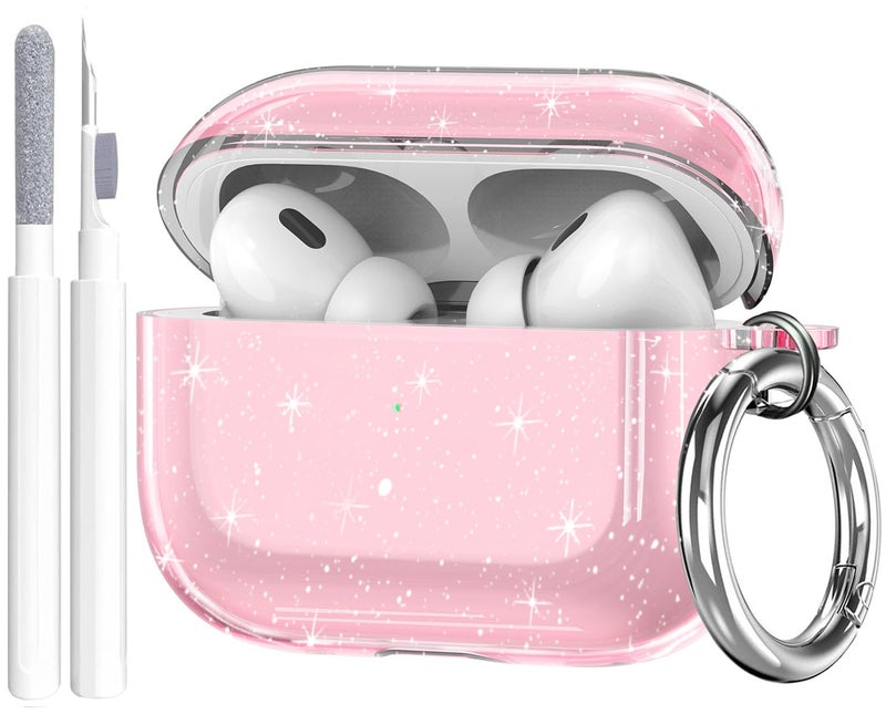 OTOPO for Airpods Pro 3 Case Clear with Cleaning Kit 2025, Soft TPU Transparent Apple AirPods Pro 3rd Generation Protective Cover Skin Women Men for iPod Pro3 Case -Glitter Pink - Image 1