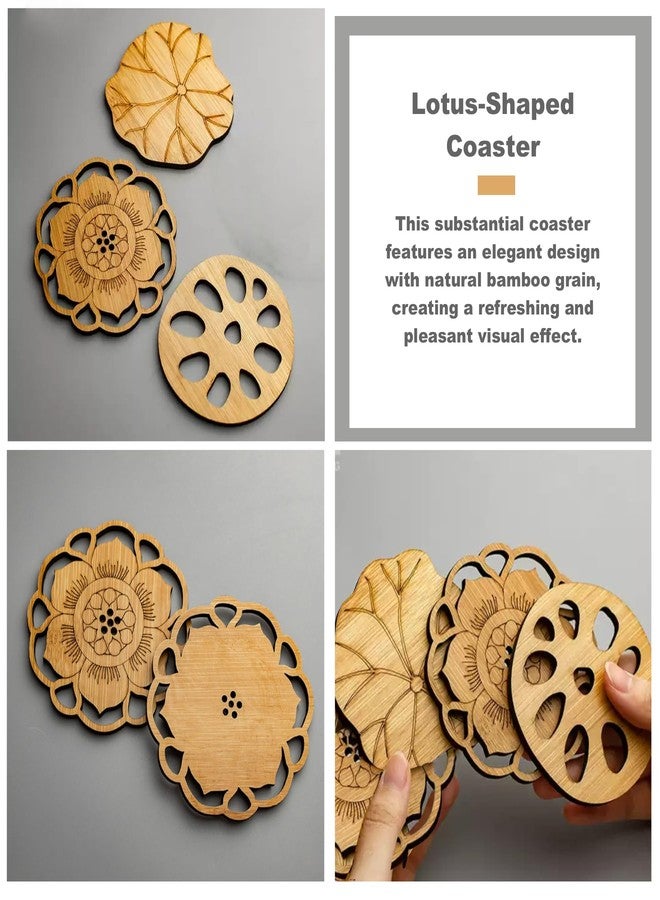 GCFTIFF Bamboo Coasters for Coffee Table Set of 3,Absorbent Ceramic Coasters,Fit All Cups,Coffee Table Decor for Tabletop Protection Gifts for House Warming New Home & Wedding (LotusBamboo, 3PCS) - Image 3