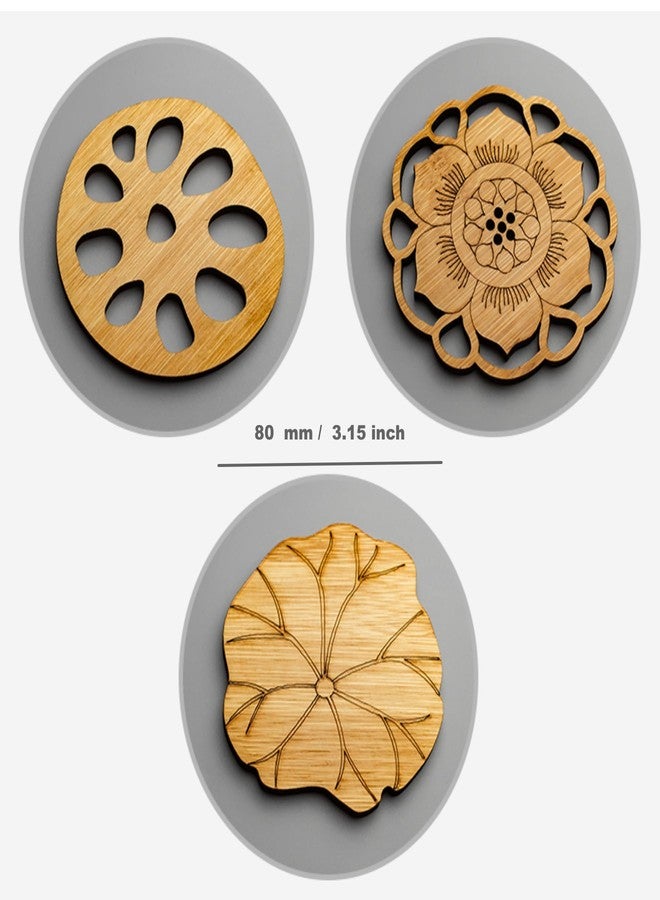 GCFTIFF Bamboo Coasters for Coffee Table Set of 3,Absorbent Ceramic Coasters,Fit All Cups,Coffee Table Decor for Tabletop Protection Gifts for House Warming New Home & Wedding (LotusBamboo, 3PCS) - Image 5