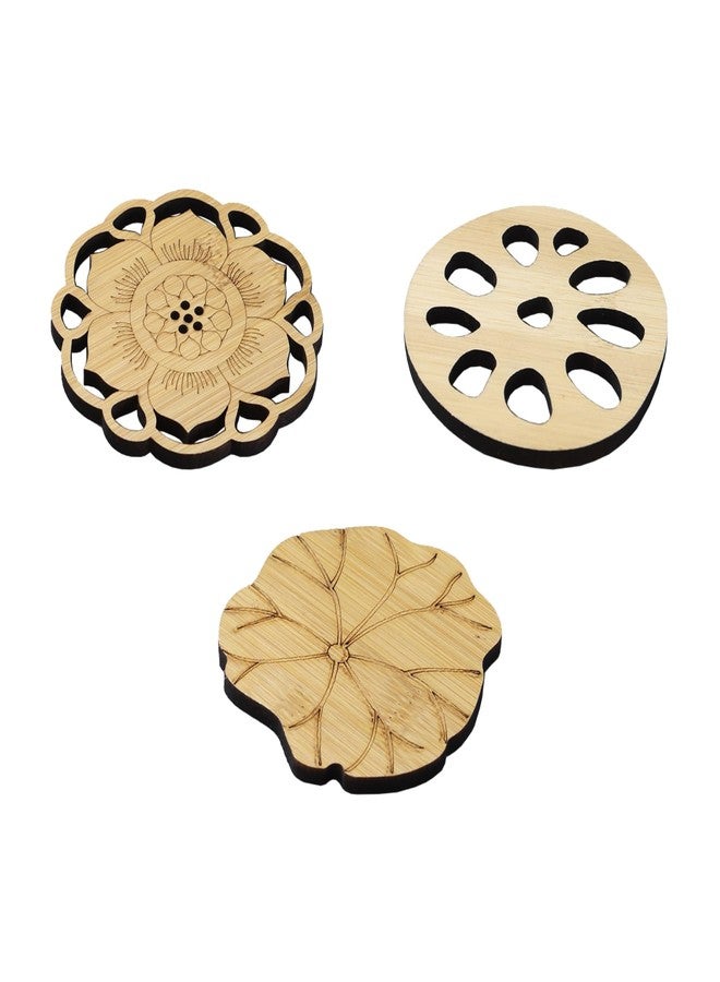 GCFTIFF Bamboo Coasters for Coffee Table Set of 3,Absorbent Ceramic Coasters,Fit All Cups,Coffee Table Decor for Tabletop Protection Gifts for House Warming New Home & Wedding (LotusBamboo, 3PCS) - Image 1