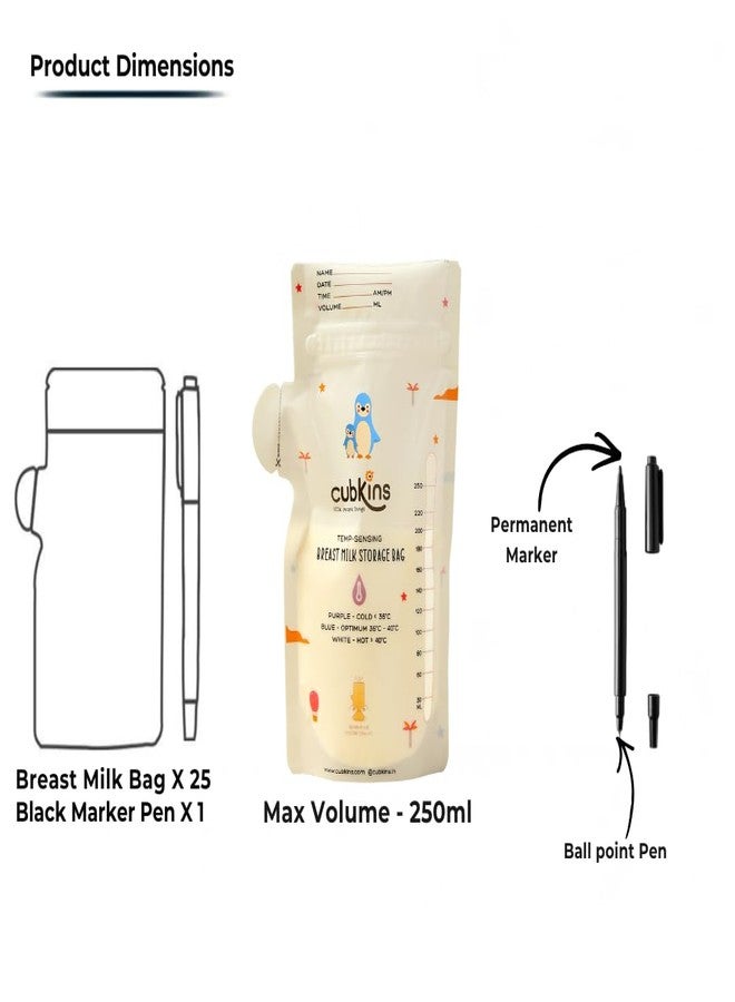 Cubkins Breast Milk Storage Bags (250ml/8oz) | Smart Temperature Sensor & Zero-Contamination Spout | Pre-Sterilized, BPA-Free, Leak-Proof Dual Zipper | Self-Standing Freezer Bags with Marker (Pack 25) - Image 2