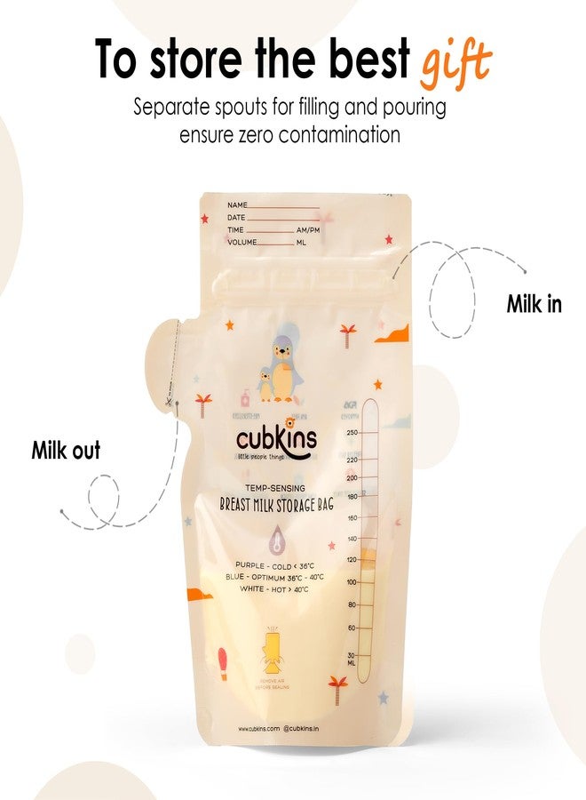 Cubkins Breast Milk Storage Bags (250ml/8oz) | Smart Temperature Sensor & Zero-Contamination Spout | Pre-Sterilized, BPA-Free, Leak-Proof Dual Zipper | Self-Standing Freezer Bags with Marker (Pack 25) - Image 4