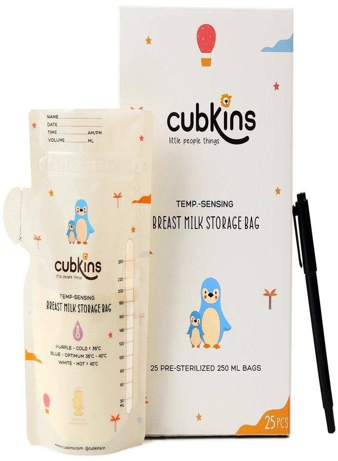 Cubkins Breast Milk Storage Bags (250ml/8oz) | Smart Temperature Sensor & Zero-Contamination Spout | Pre-Sterilized, BPA-Free, Leak-Proof Dual Zipper | Self-Standing Freezer Bags with Marker (Pack 25) - Image 1