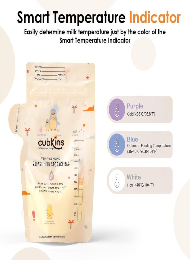 Cubkins Breast Milk Storage Bags (250ml/8oz) | Smart Temperature Sensor & Zero-Contamination Spout | Pre-Sterilized, BPA-Free, Leak-Proof Dual Zipper | Self-Standing Freezer Bags with Marker (Pack 25) - Image 3
