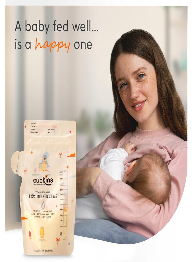 Cubkins Breast Milk Storage Bags (250ml/8oz) | Smart Temperature Sensor & Zero-Contamination Spout | Pre-Sterilized, BPA-Free, Leak-Proof Dual Zipper | Self-Standing Freezer Bags with Marker (Pack 25) - Image 5