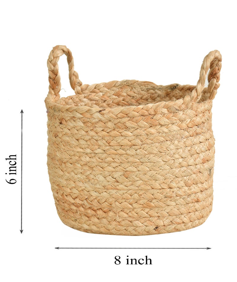 LaVichitra Braided Jute Baskets | Storage Bins Organizer | Laundry, Toys & Planter Basket- Set of 2 (6x8 Inch) - Image 4