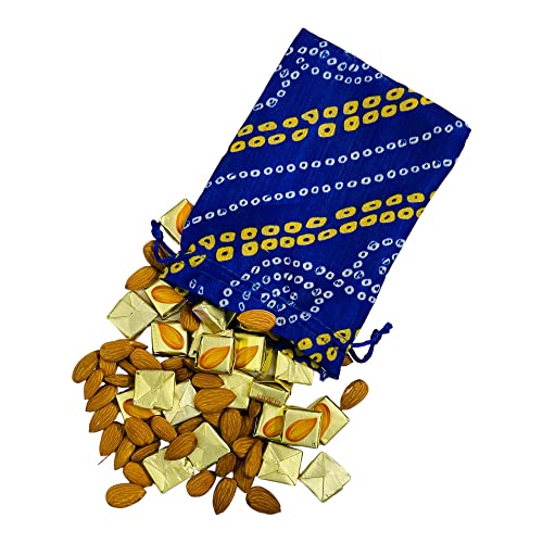 Moira 12pcs 5X7 inch Small Size Bandhej Silk Potli for Gifting, Jewellery Storage, Shagun, Coin Packing (Blue) - Image 4
