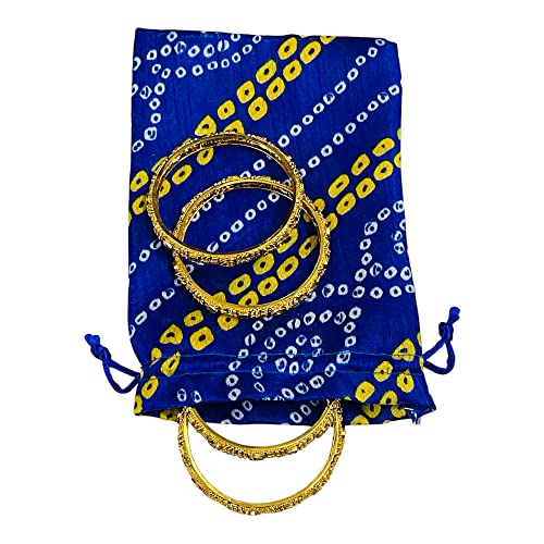 Moira 12pcs 5X7 inch Small Size Bandhej Silk Potli for Gifting, Jewellery Storage, Shagun, Coin Packing (Blue) - Image 3