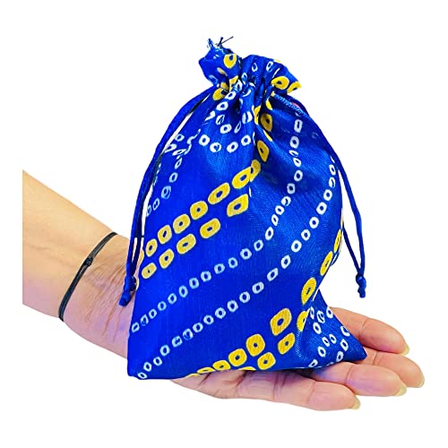 Moira 12pcs 5X7 inch Small Size Bandhej Silk Potli for Gifting, Jewellery Storage, Shagun, Coin Packing (Blue) - Image 5
