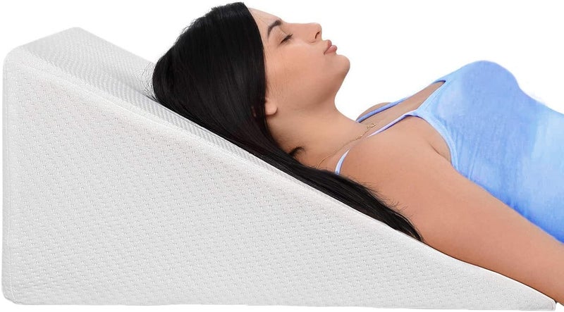 Ebung Bed Wedge Pillow with Memory Foam Top 12in - 45 Degree Wedge Pillow for Snoring, Neck Pillow for Pain Relief, Shoulder Pain, Back Pillow for Sitting in Bed, Heartburn - Removable, Washable Cover - Image 1