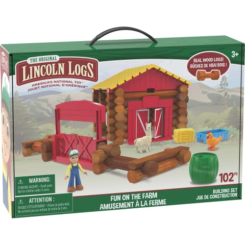 Basic Fun Lincoln Logs – Fun On The Farm - 102 Parts - Real Wood Logs - Ages 3+ - Image 1