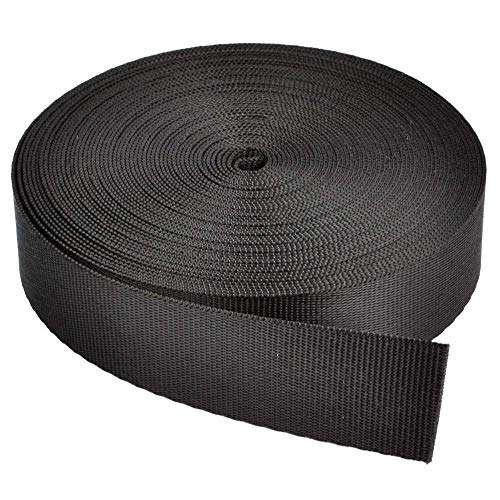 GGZZ Flat Nylon Webbing Strap, 1 Roll 10 Yards 2 Inch Wide Polypropylene Heavy Straps for Bags, Canoe Seat, Slings, Outdoor Climbing and DIY Making Luggage Strap, Pet Collar, Backpack Repairing (Black) - Image 1