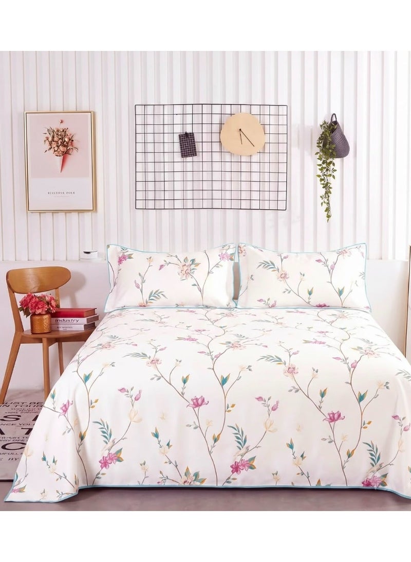 3-Piece 150 GSM Microfiber King Size Bed Sheet Set - Elegant Floral Vine Pattern, Includes 1 Flat Sheet (270x250 CM) & 2 Pillowcases (50x75 CM) - Image 1