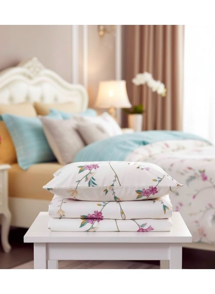 3-Piece 150 GSM Microfiber King Size Bed Sheet Set - Elegant Floral Vine Pattern, Includes 1 Flat Sheet (270x250 CM) & 2 Pillowcases (50x75 CM) - Image 3