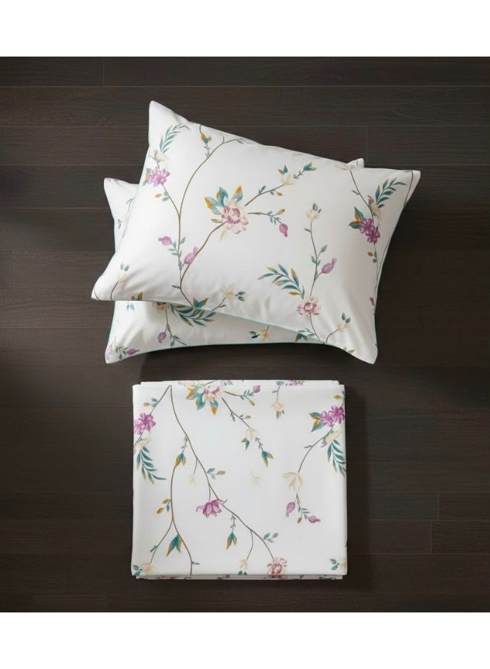 3-Piece 150 GSM Microfiber King Size Bed Sheet Set - Elegant Floral Vine Pattern, Includes 1 Flat Sheet (270x250 CM) & 2 Pillowcases (50x75 CM) - Image 2