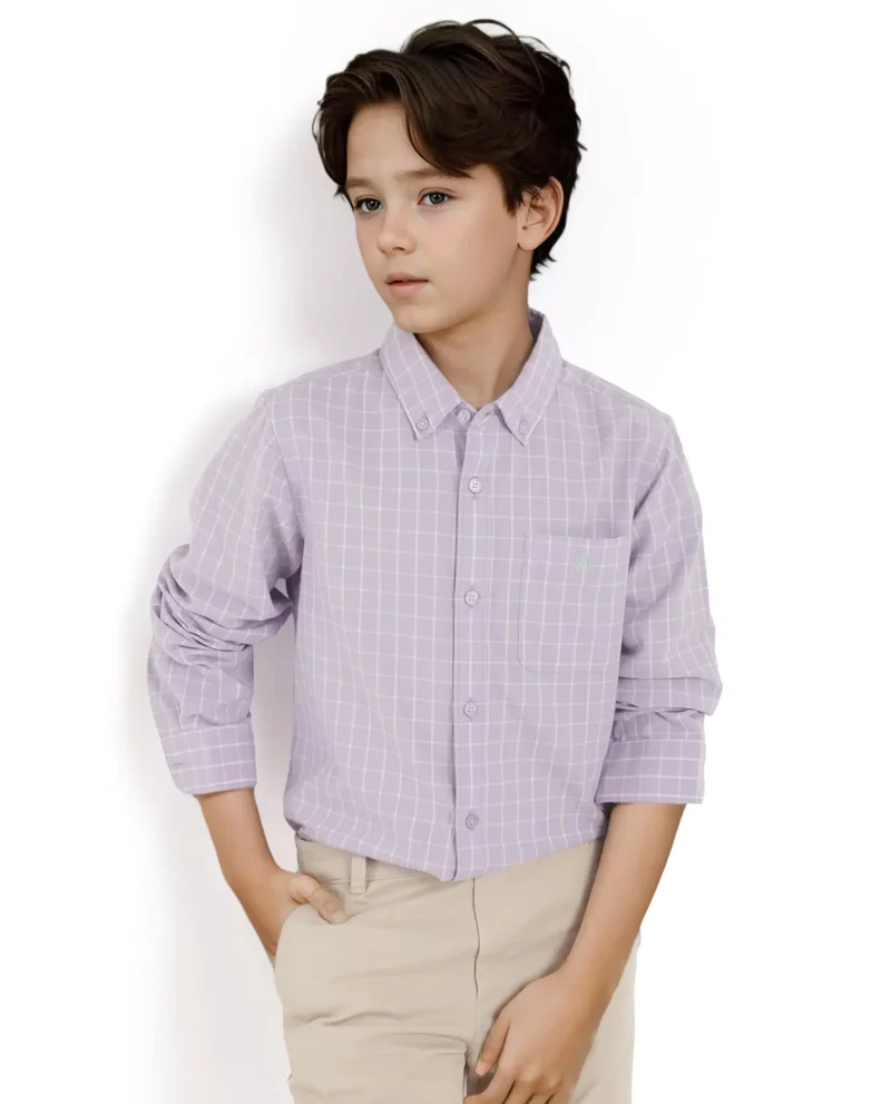 Rare Ones Rare Ones Kids Crew Purple Cotton Full Sleeves Button Down Collar Regular Fit Checked Shirt