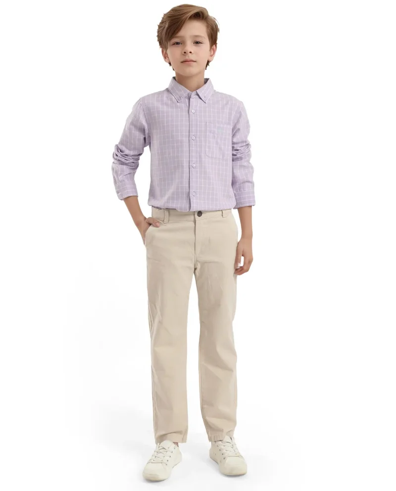 Rare Ones Rare Ones Kids Crew Purple Cotton Full Sleeves Button Down Collar Regular Fit Checked Shirt