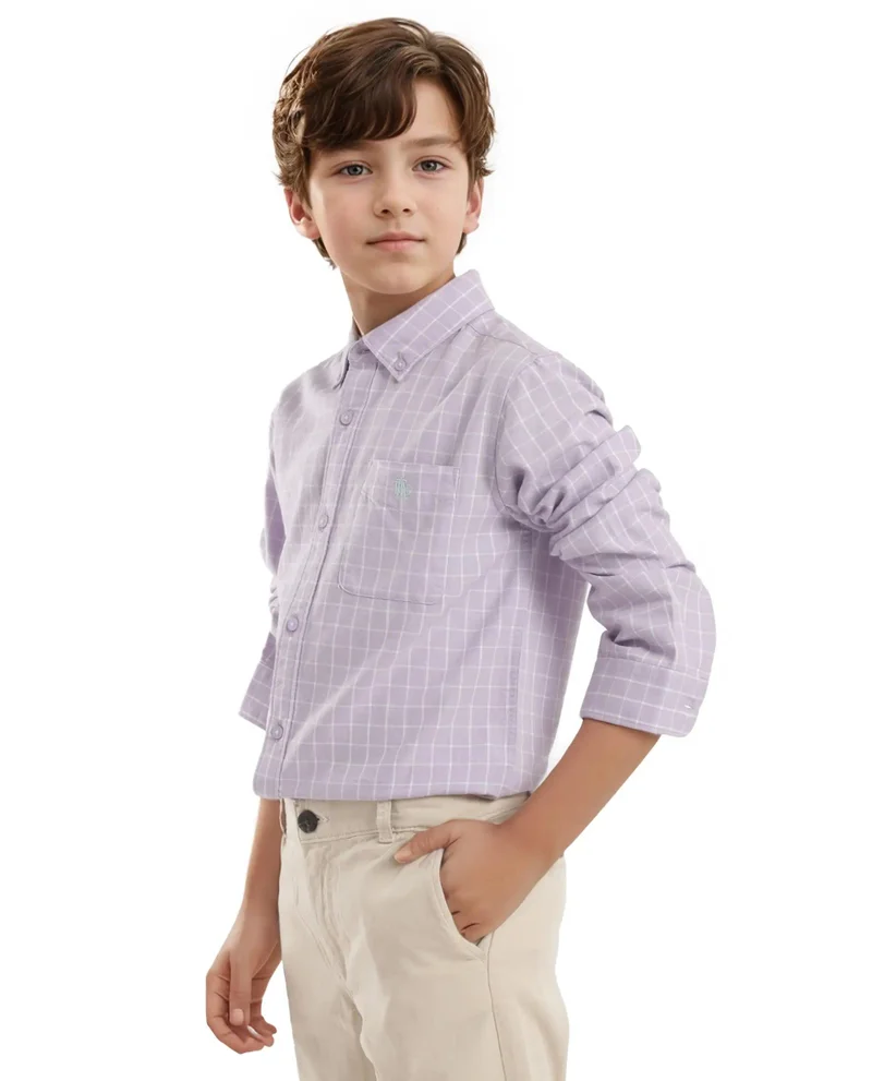 Rare Ones Rare Ones Kids Crew Purple Cotton Full Sleeves Button Down Collar Regular Fit Checked Shirt