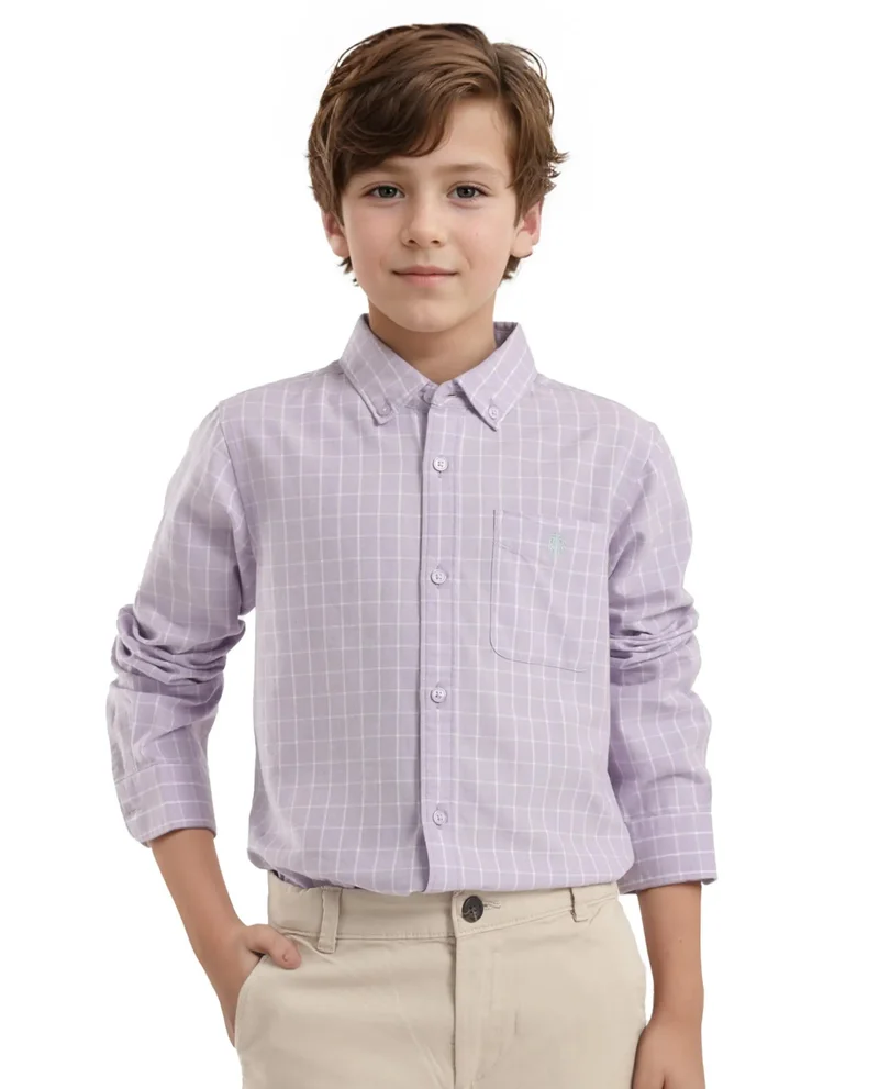 Rare Ones Rare Ones Kids Crew Purple Cotton Full Sleeves Button Down Collar Regular Fit Checked Shirt