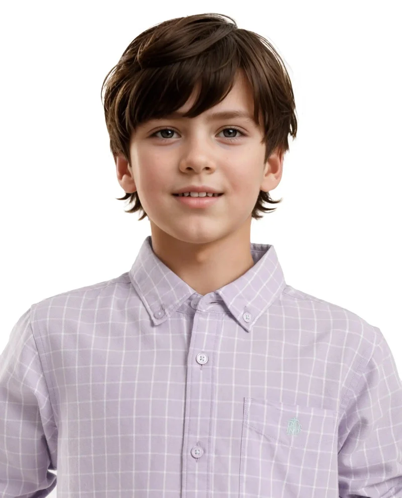 Rare Ones Rare Ones Kids Crew Purple Cotton Full Sleeves Button Down Collar Regular Fit Checked Shirt