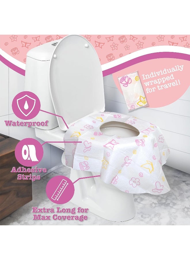 Potty Shields أغطية مقاعد المرحاض - أغطية مقاعد قابلة للتخلص منها XL، مغلفة بشكل فردي - كبيرة جدًا، غير قابلة للانزلاق (زهري - 20 عبوة) - Image 3