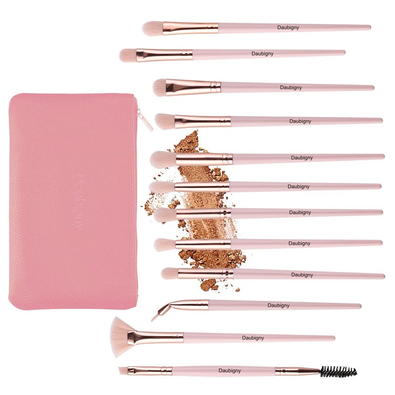 Daubigny Eye Makeup Brushes,12 PCS Professional Eye shadow, Concealer, Eyebrow, Foundation, Powder Liquid Cream Blending Brushes Set With Carrying Bag(Pink) - Image 5