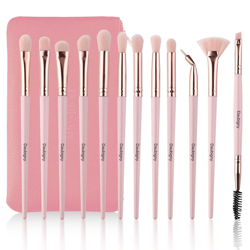 Daubigny Eye Makeup Brushes,12 PCS Professional Eye shadow, Concealer, Eyebrow, Foundation, Powder Liquid Cream Blending Brushes Set With Carrying Bag(Pink) - Image 1