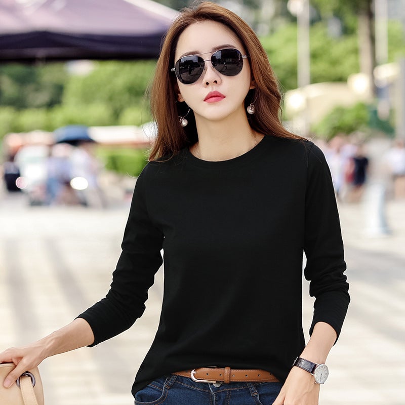 New Round Neck Long-Sleeved T-Shirt Women'S Base Shirt Simple Round Neck Long-Sleeved Fall/Winter Plus Size Inner T-Shirt - Image 1