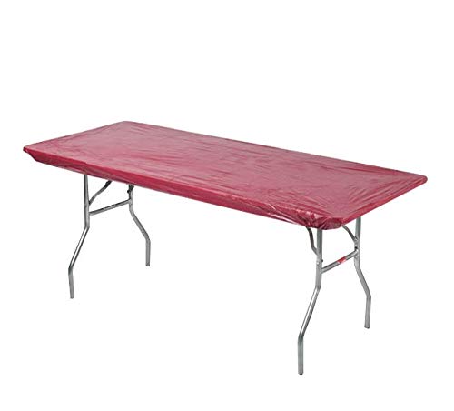 Kwik-Covers 8 ' Rectangle Plastic Table Covers 30 "" x 96 ""  Bundle of 5 (Maroon) - Image 1