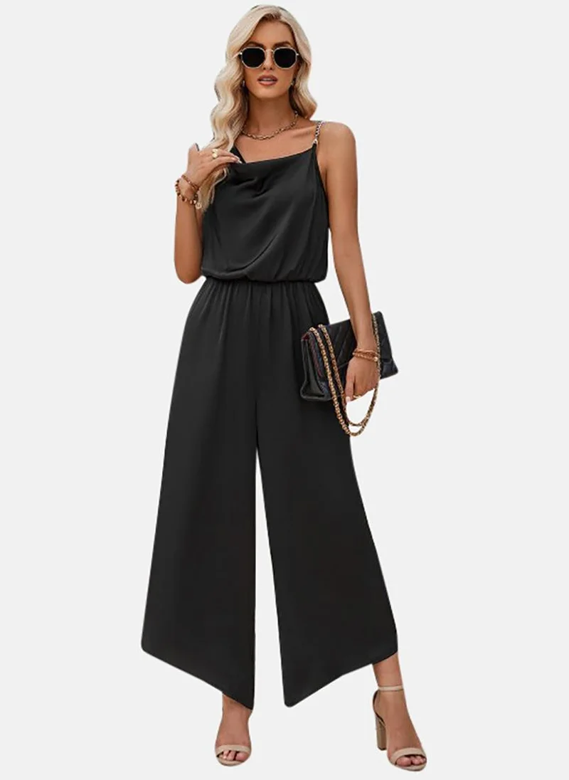 يونيكي Black Solid Relaxed Fit Tie-up Jumpsuit