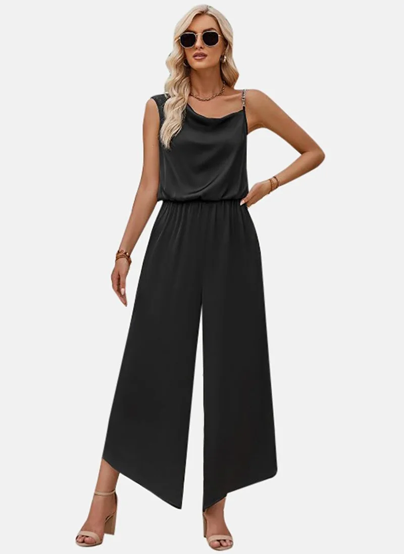 YUNIQEE Black Solid Relaxed Fit Tie-up Jumpsuit