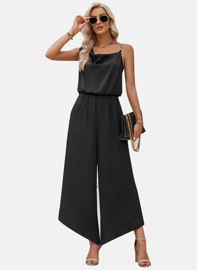 يونيكي Black Solid Relaxed Fit Tie-up Jumpsuit