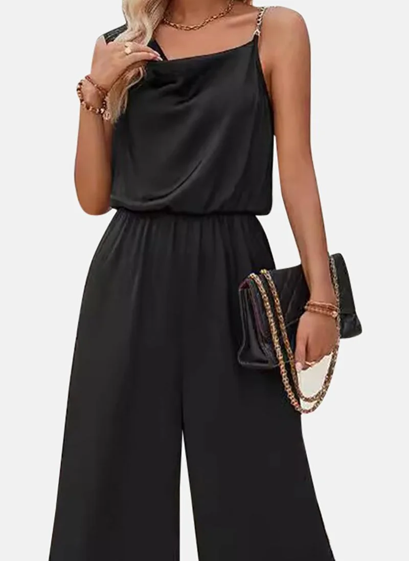 YUNIQEE Black Solid Relaxed Fit Tie-up Jumpsuit