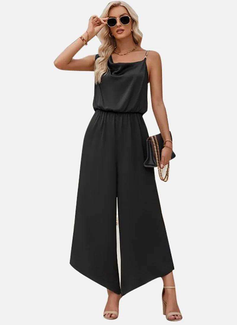 يونيكي Black Solid Relaxed Fit Tie-up Jumpsuit