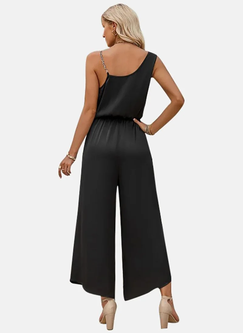 يونيكي Black Solid Relaxed Fit Tie-up Jumpsuit