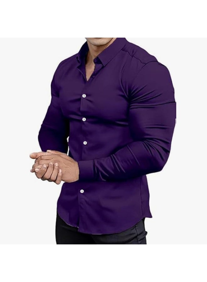 نيبمينينت قمصان رجالية رسمية بأكمام طويلة مقاومة للتجاعيد مرنة مناسبة للأعمال والمناسبات الرسمية مزودة بأزرار - Image 1
