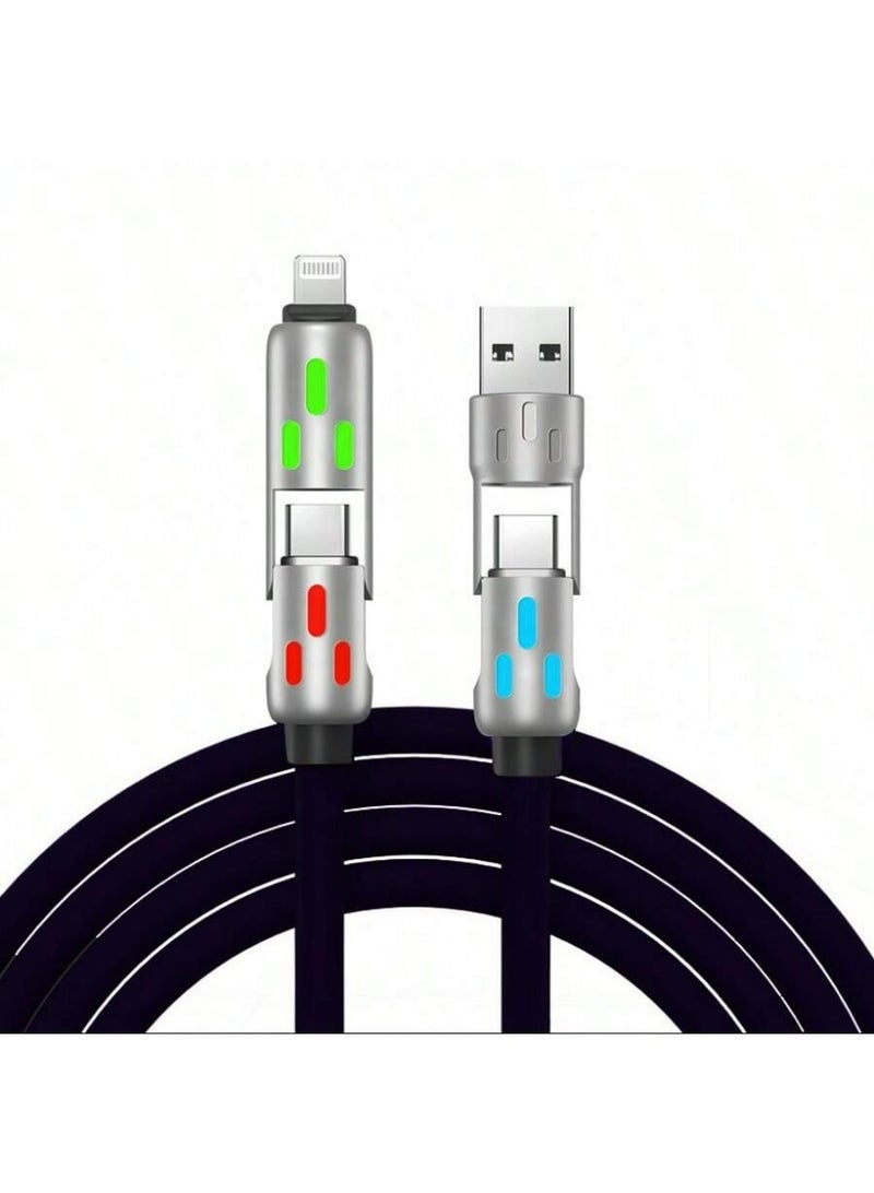 Ayshal 4-in-1 USB-C Cable, 6.6ft, 60W Fast Charging and Data Transfer with Aluminum LED Light, Nylon Braided, Compatible with Various Devices, MFi Certified, Compatible with Android, Camera, MP3, Universal Charger Adapter - Image 1