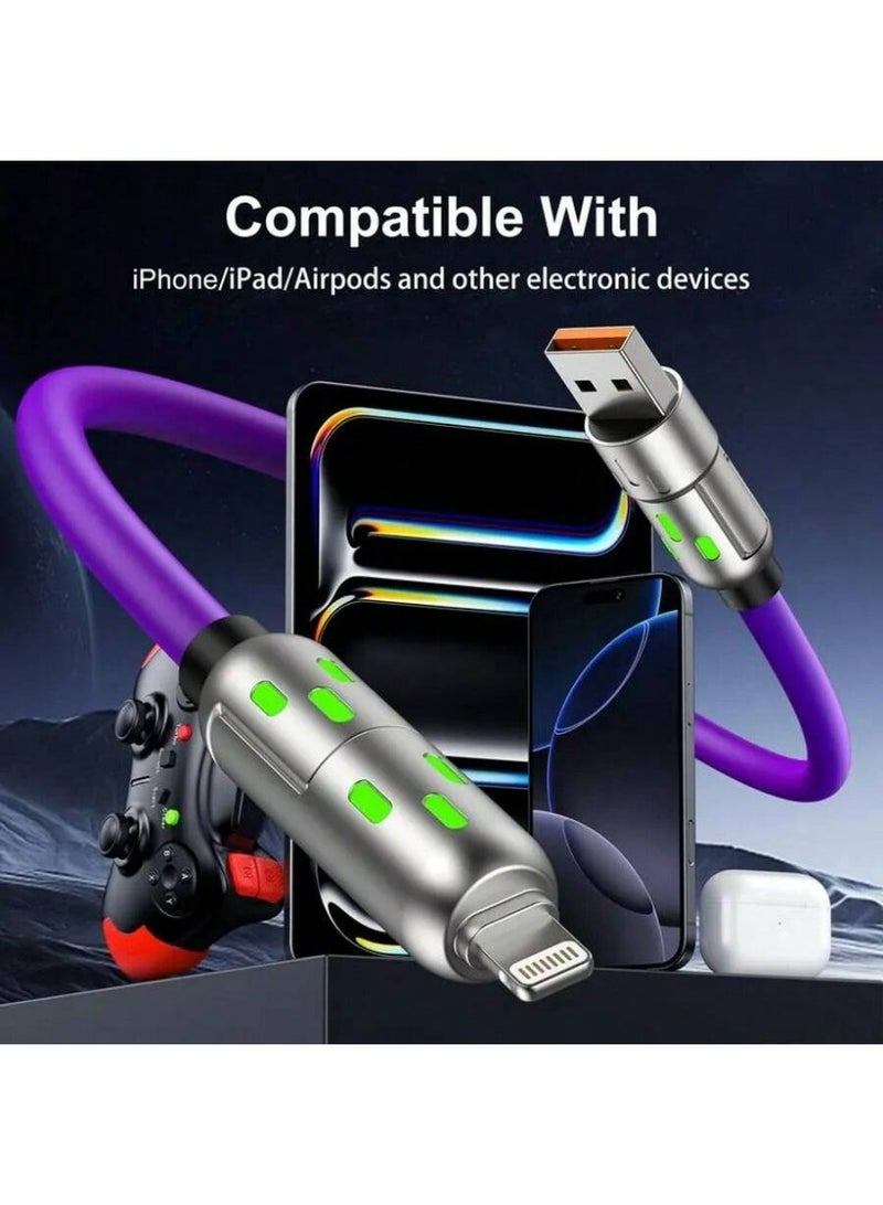 Ayshal 4-in-1 USB-C Cable, 6.6ft, 60W Fast Charging and Data Transfer with Aluminum LED Light, Nylon Braided, Compatible with Various Devices, MFi Certified, Compatible with Android, Camera, MP3, Universal Charger Adapter - Image 4