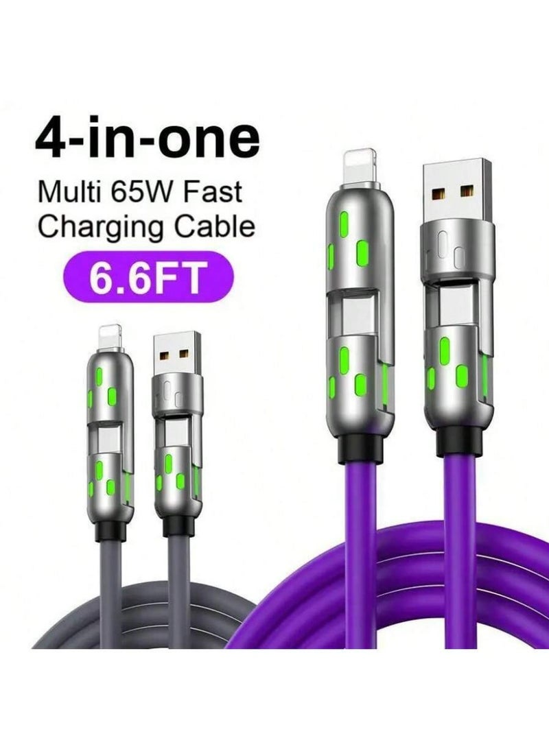 Ayshal 4-in-1 USB-C Cable, 6.6ft, 60W Fast Charging and Data Transfer with Aluminum LED Light, Nylon Braided, Compatible with Various Devices, MFi Certified, Compatible with Android, Camera, MP3, Universal Charger Adapter - Image 2