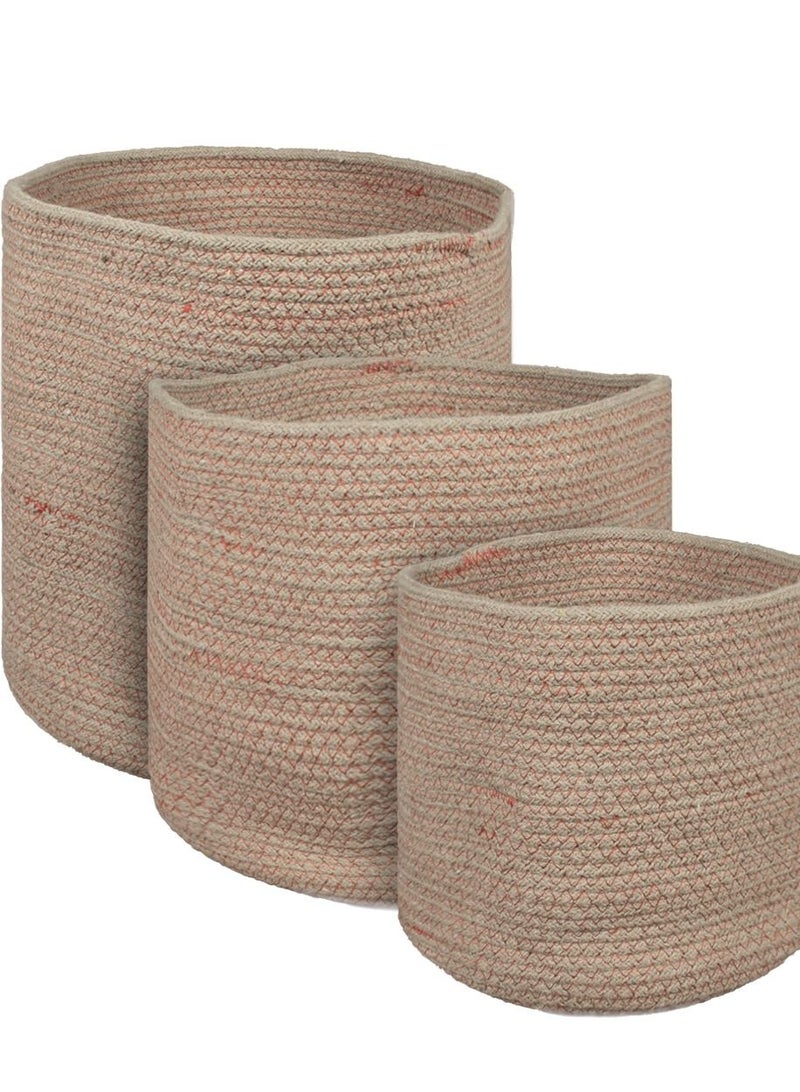 N & H Eco-friendly Handmade Jute Fabric Planter Baskets - Set of 3 - Organizer for Storage, Laundry and Home Décor (Red Sand) - Image 1