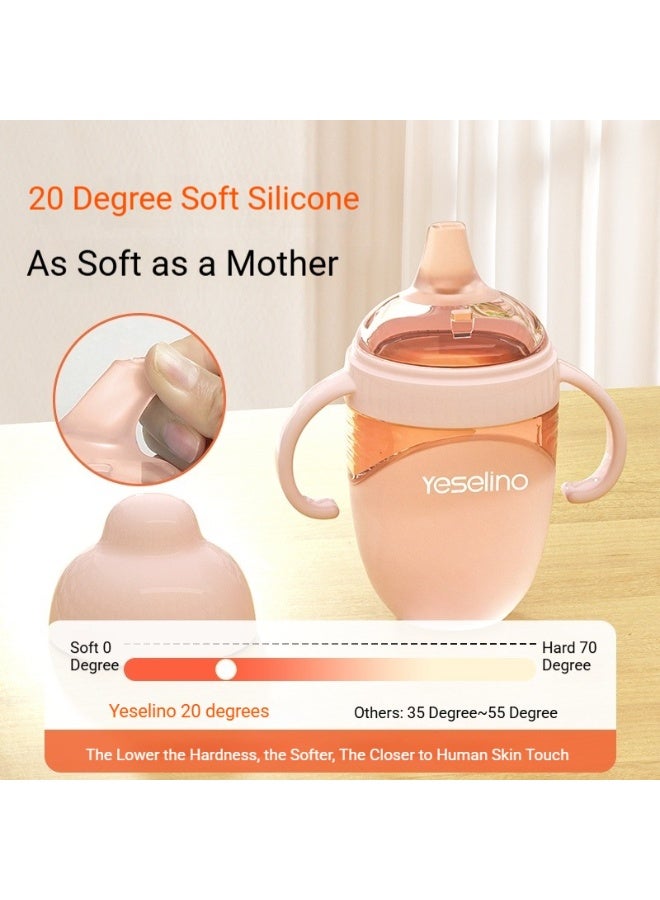 Yeselino Soft Silicone Baby Feeding Bottle with Handles, 210ml, Peach - Image 2